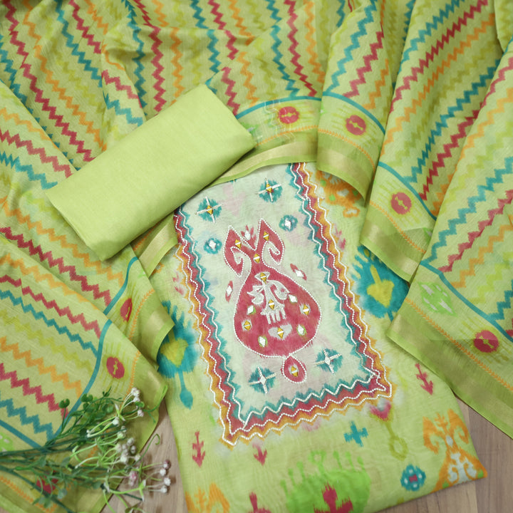 Mahima Mint Green Digital Printed Mul Chanderi Set