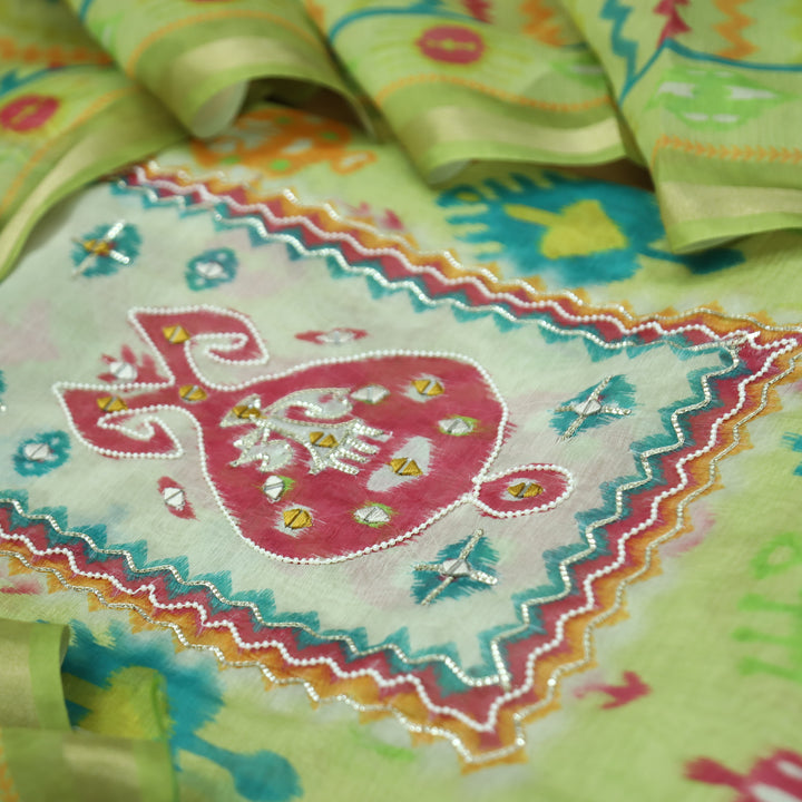 Mahima Mint Green Digital Printed Mul Chanderi Set