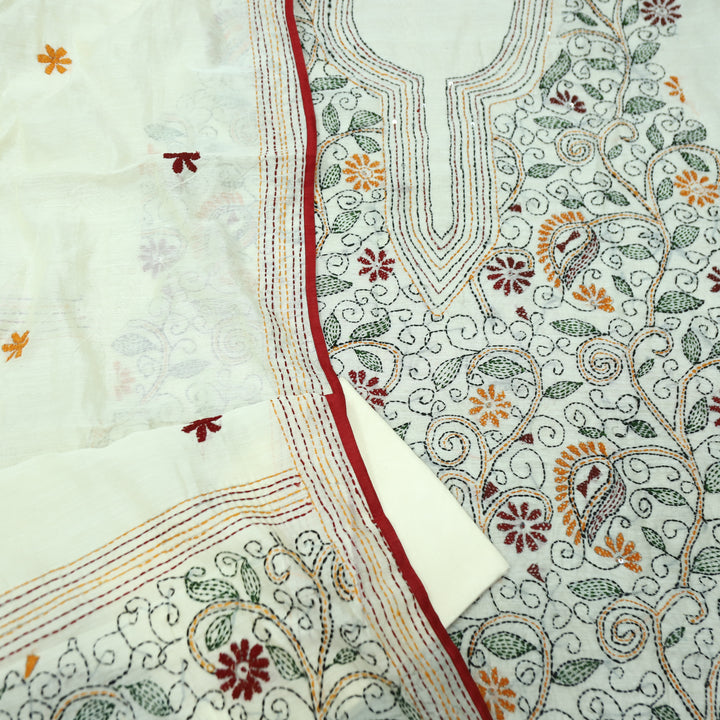 Avantika White with Multicolor Kolkata Hand Embroidered Chanderi Set D1