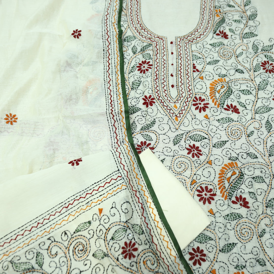 Avantika White with Multicolor Kolkata Hand Embroidered Chanderi Set D2