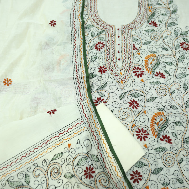 Avantika White with Multicolor Kolkata Hand Embroidered Chanderi Set D2