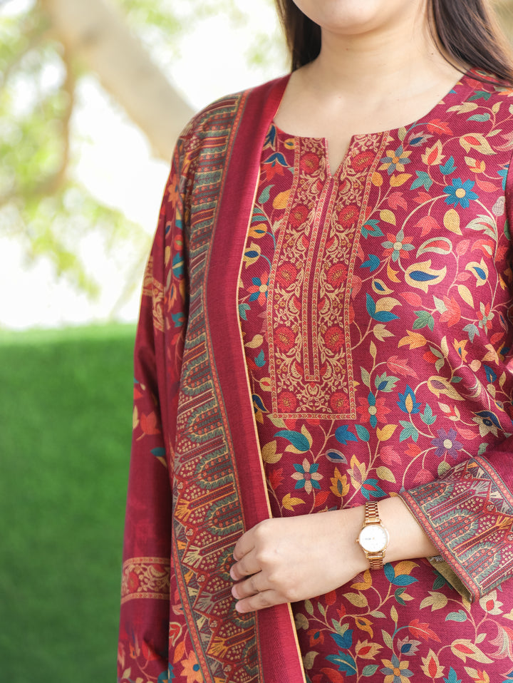 Pratiksha Magenta Pink Round Neck Kashmiri Kanni Print Semi Pashmina 3 Piece Set