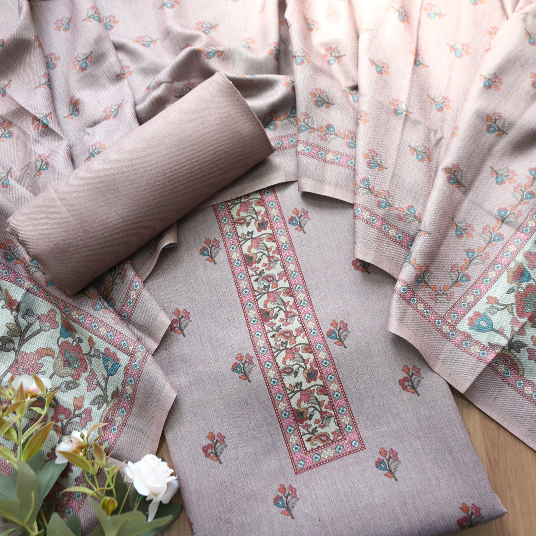 Rajshvi Mauve Lilac with Digital Floral Printed Semi Pahmina WInter Set