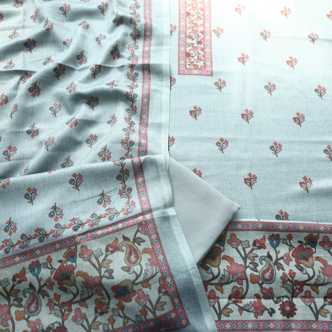 Rajshvi Fossil Grey with Digital Floral Printed Semi Pahmina WInter Set