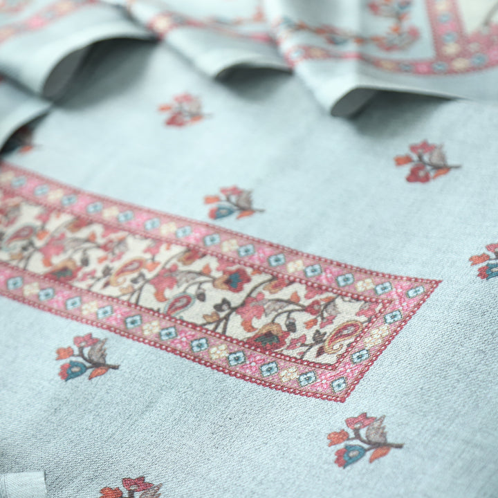 Rajshvi Fossil Grey with Digital Floral Printed Semi Pahmina WInter Set