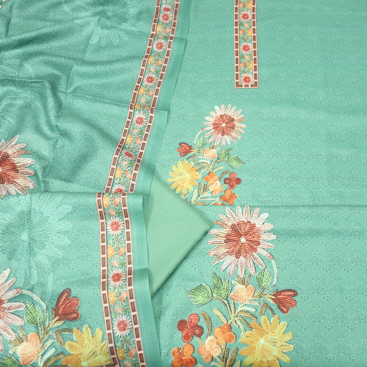 निर्मित Sea Form Green Defined By Floral Printed Work Semi Pashmina Winter Set