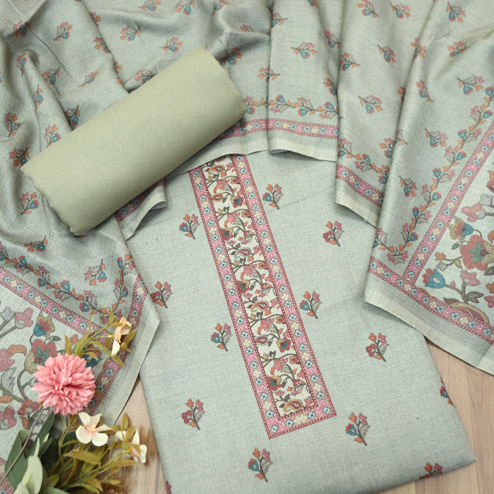 Rajshvi Moss Green with Digital Floral Printed Semi Pahmina WInter Set