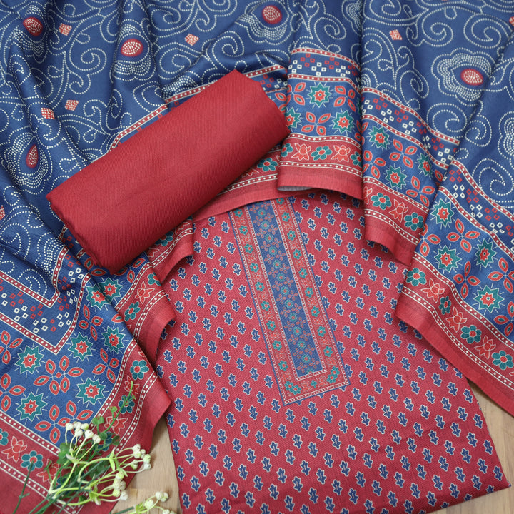 Gulabkari Blush Mauve Digital Printed Semi Pashmina Winter Set