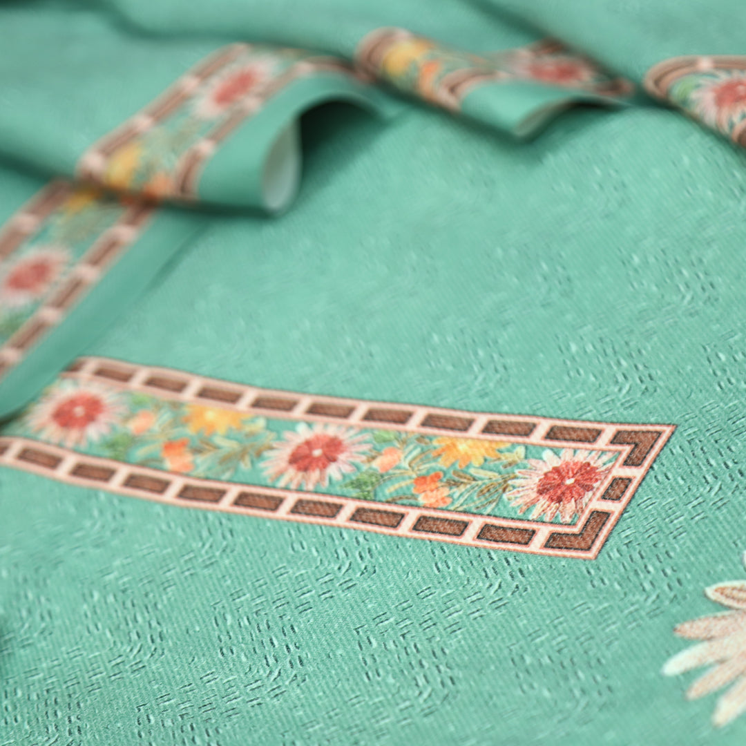 निर्मित Sea Form Green Defined By Floral Printed Work Semi Pashmina Winter Set