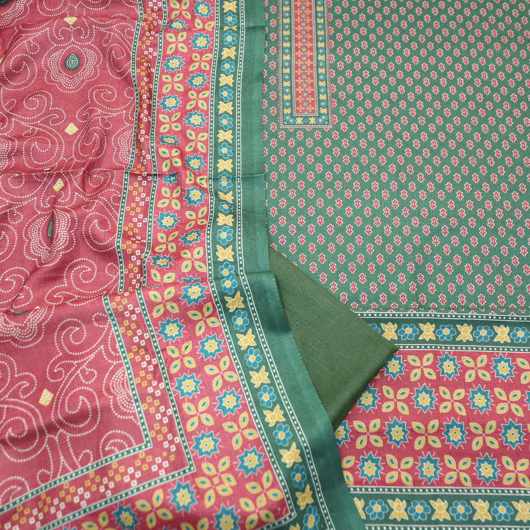 Gulabkari Bottle Green Digital Printed Semi Pashmina Winter Set
