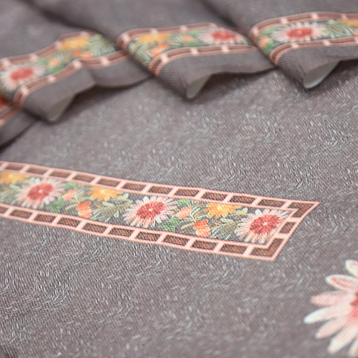 निर्मित Toffee Tan Defined By Floral Printed Work Semi Pashmina Winter Set