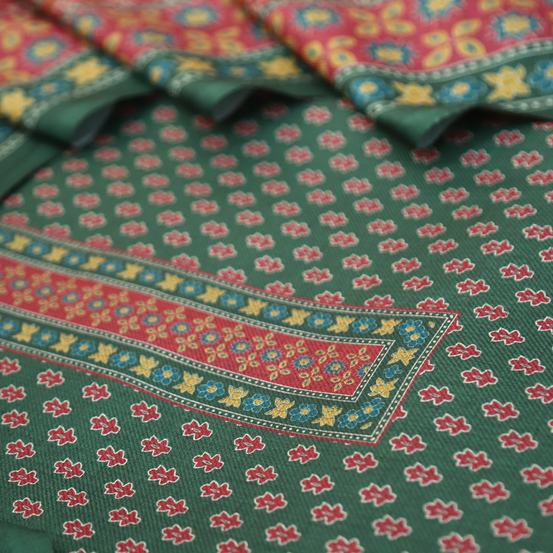 Gulabkari Bottle Green Digital Printed Semi Pashmina Winter Set