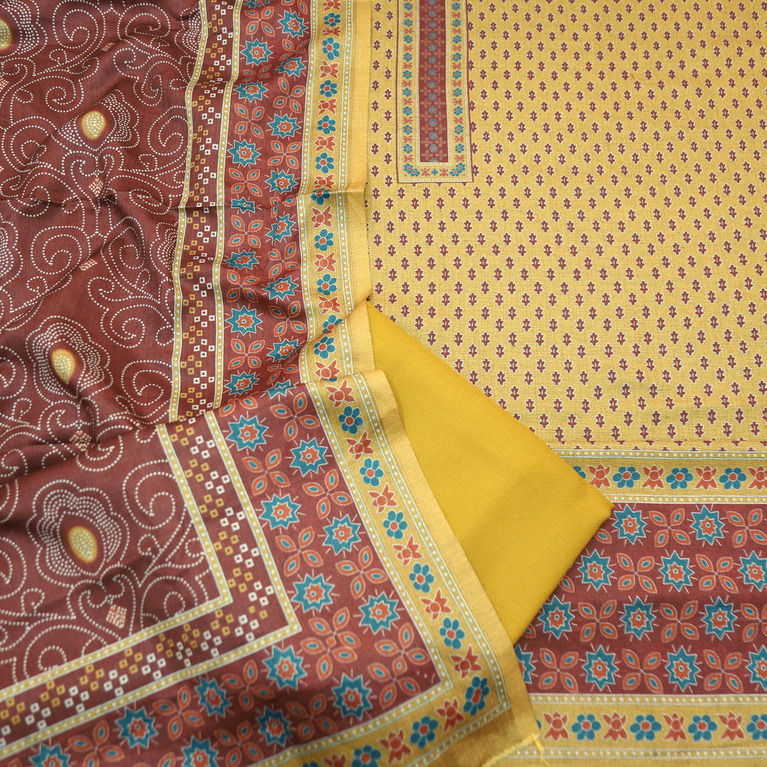 Gulabkari Dijon Yellow Digital Printed Semi Pashmina Winter Set