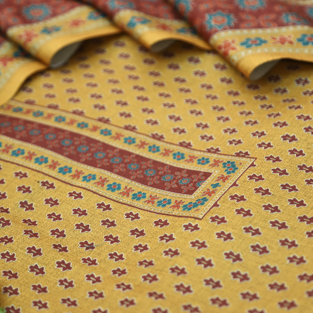 Gulabkari Dijon Yellow Digital Printed Semi Pashmina Winter Set
