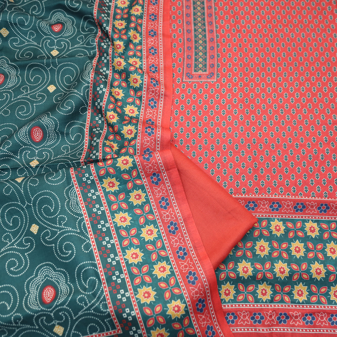 Gulabkari Crimson Red Digital Printed Semi Pashmina Winter Set