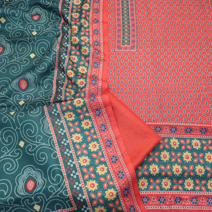 Gulabkari Crimson Red Digital Printed Semi Pashmina Winter Set