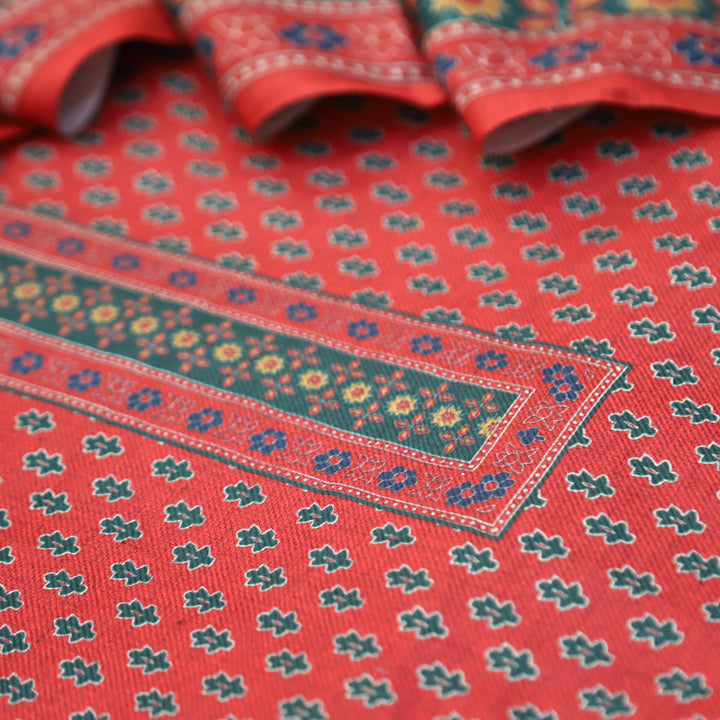 Gulabkari Crimson Red Digital Printed Semi Pashmina Winter Set