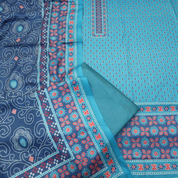 Gulabkari Aqua Turq Digital Printed Semi Pashmina Winter Set