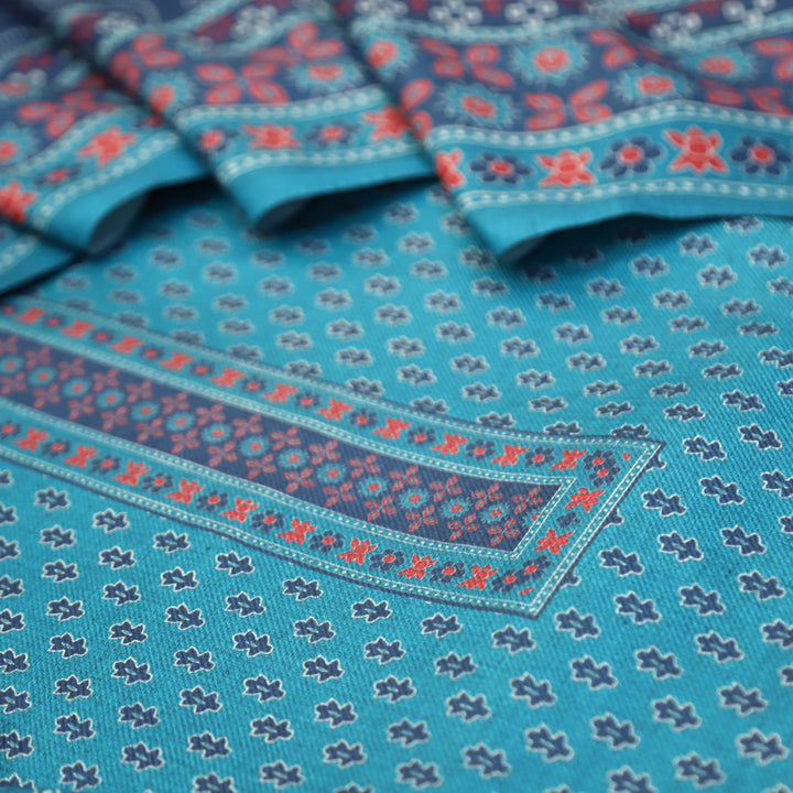 Gulabkari Aqua Turq Digital Printed Semi Pashmina Winter Set