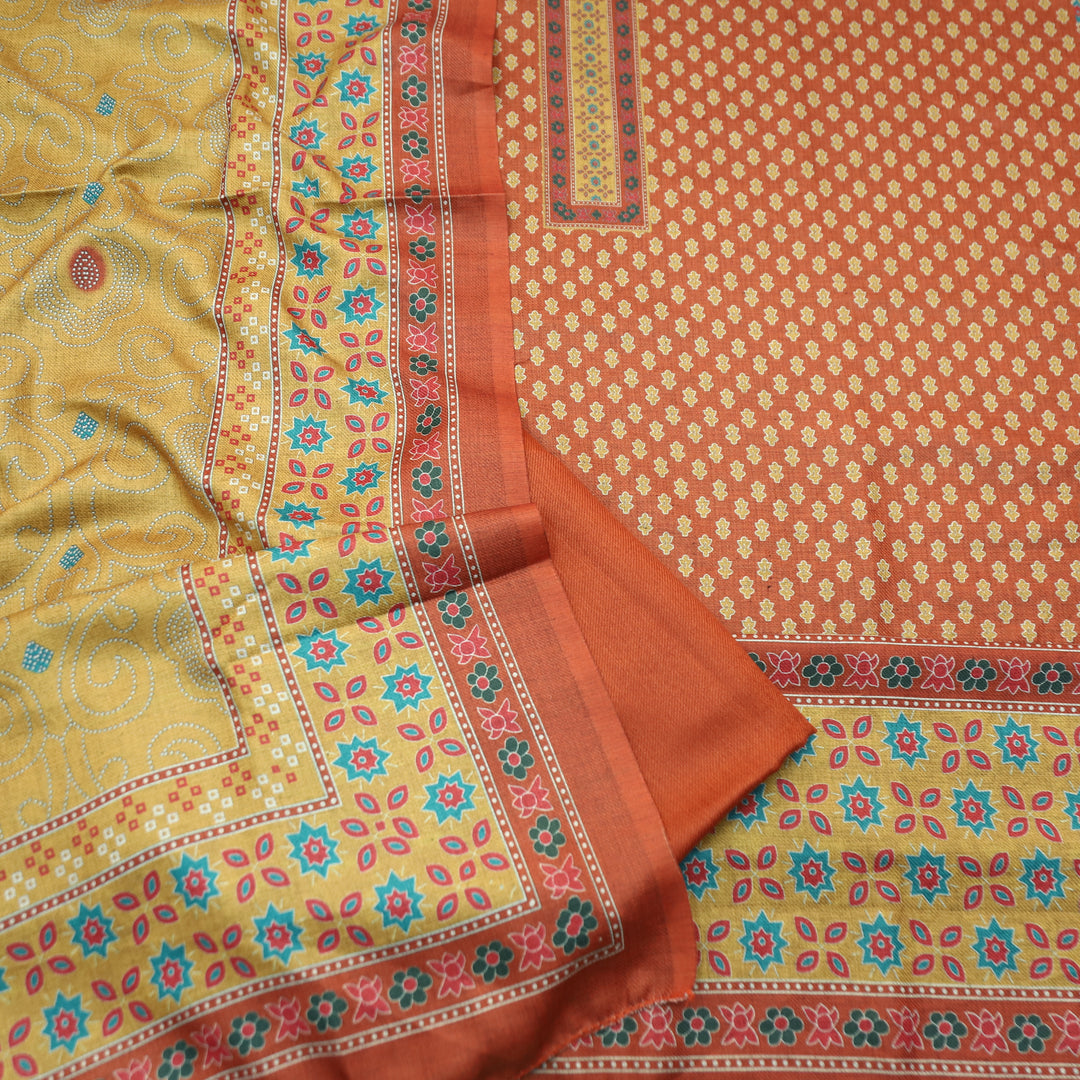 Gulabkari Roasted Rust Digital Printed Semi Pashmina Winter Set