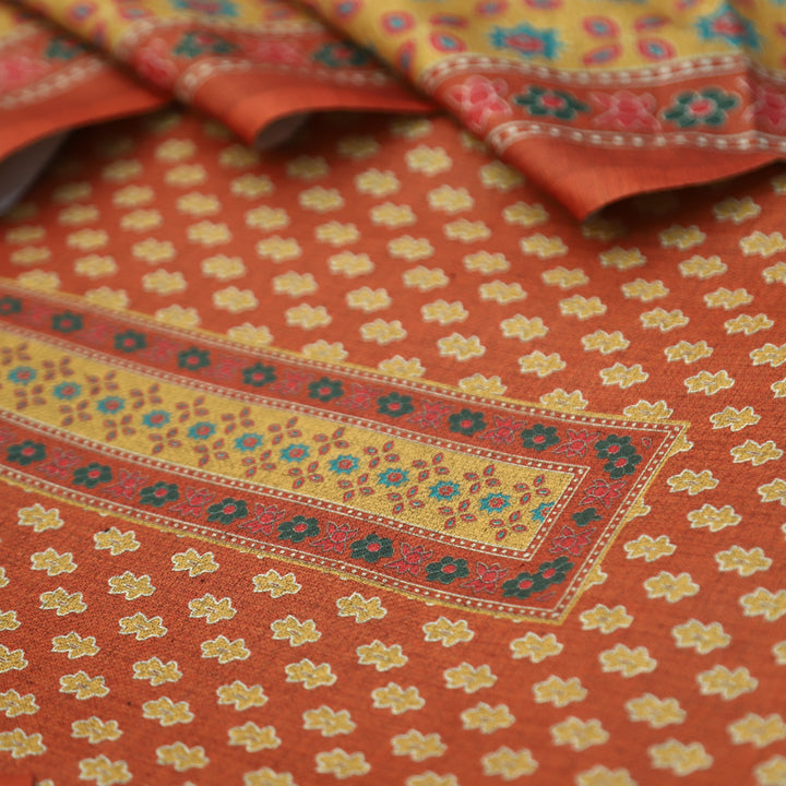 Gulabkari Roasted Rust Digital Printed Semi Pashmina Winter Set