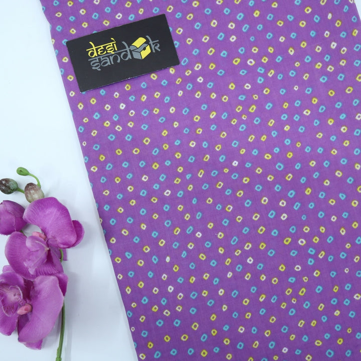 Purple Bandhani Inspired Printed Cotton Fabric
