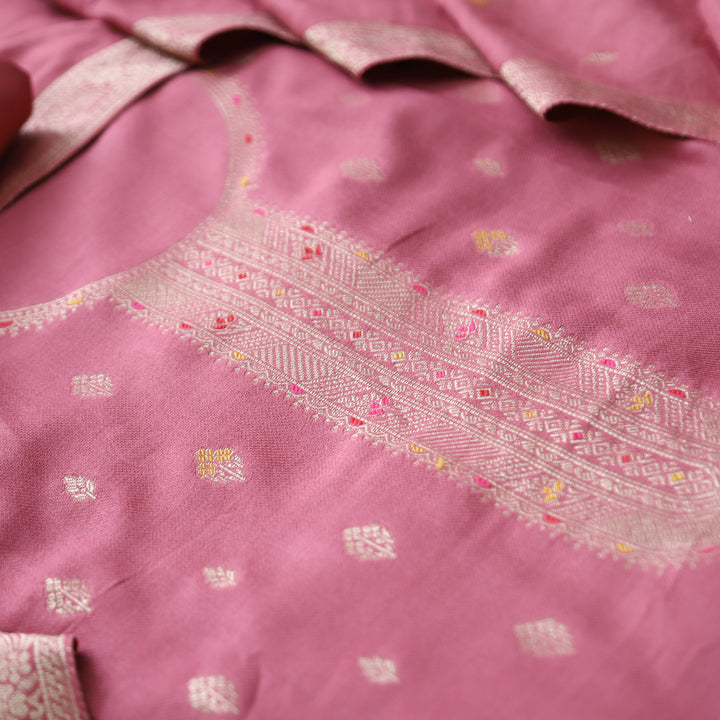 Raveena Blush Mauve All Over Zari Weaved Panel Style Semi Pashmina Winter Set