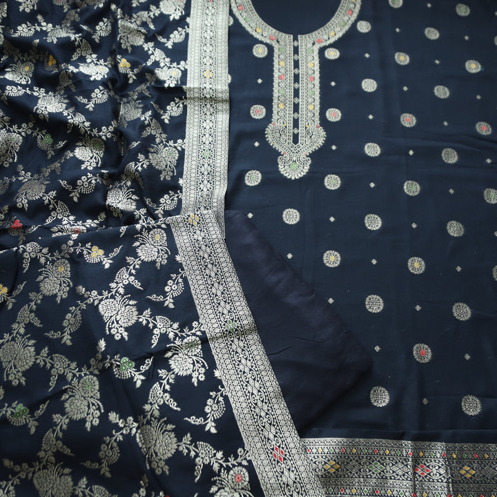 Raveena Ebony Black All Over Zari Weaved Panel Style Semi Pashmina Winter Set