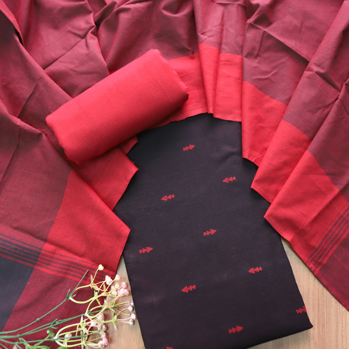 Bijuria Black All Over Thread Weaved Work in South Cotton Suit Set