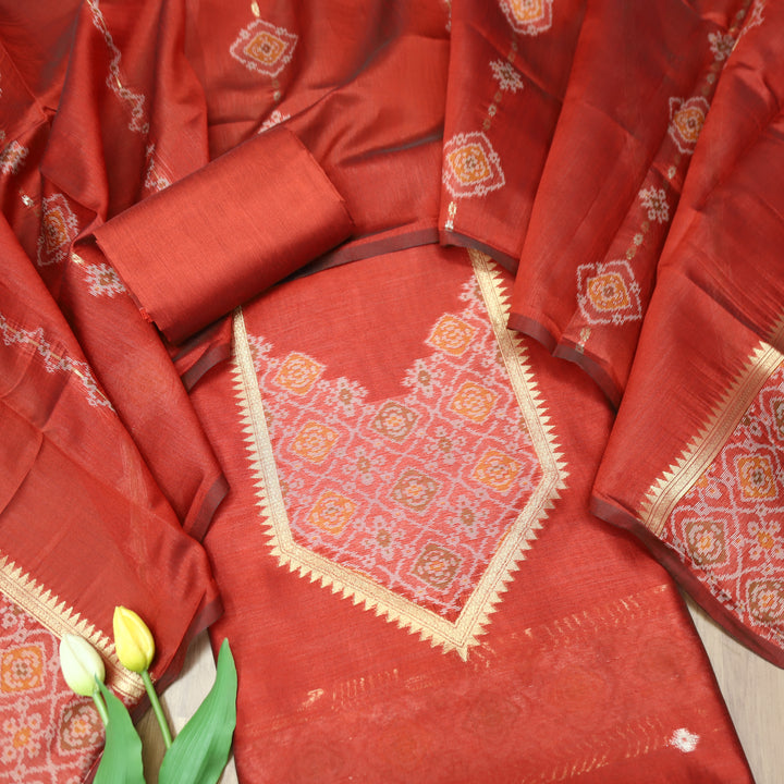 Rupali Bride Red Zari Weaved Maheswari Set