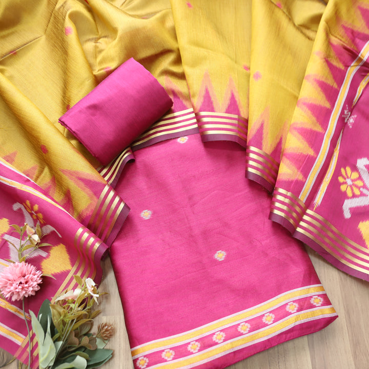 Kaveri Magenta Pink Weaved Maheswari Suit Set