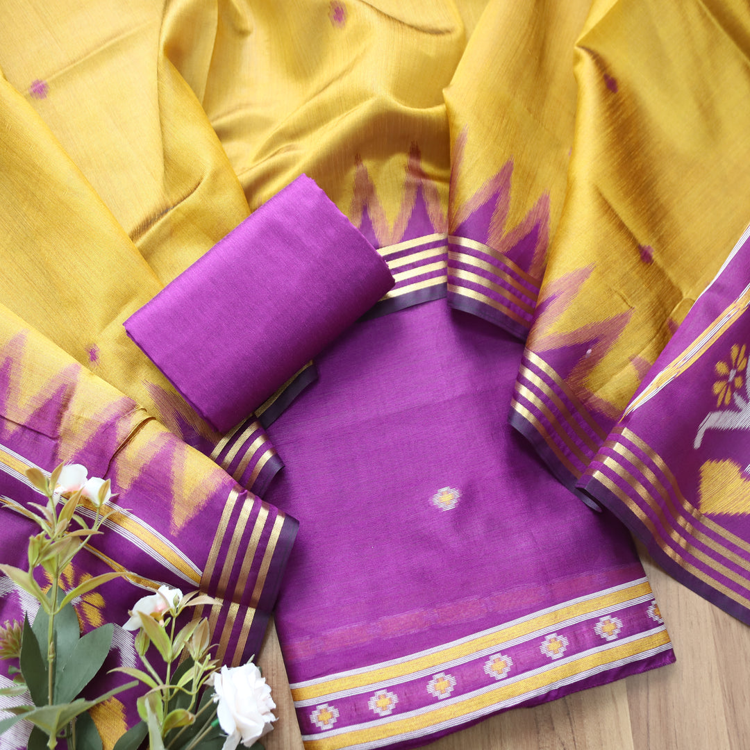Kaveri Jamuni Purple Weaved Maheswari Suit Set