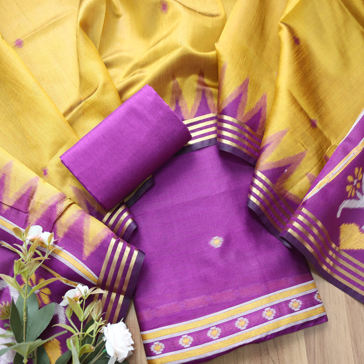 Kaveri Jamuni Purple Weaved Maheswari Suit Set