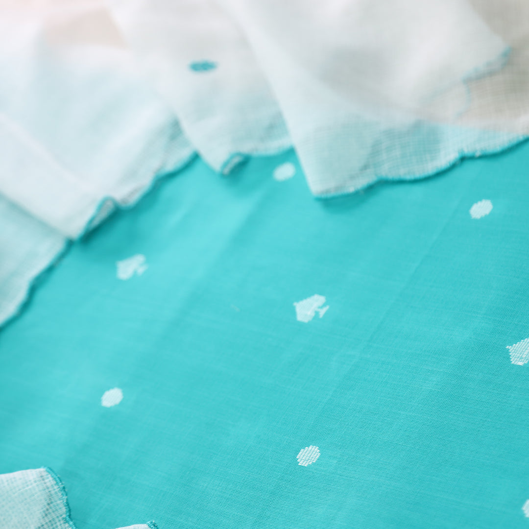 Madhubala Turquoise Blue Thread Weaved Handloom Cotton Suit Set
