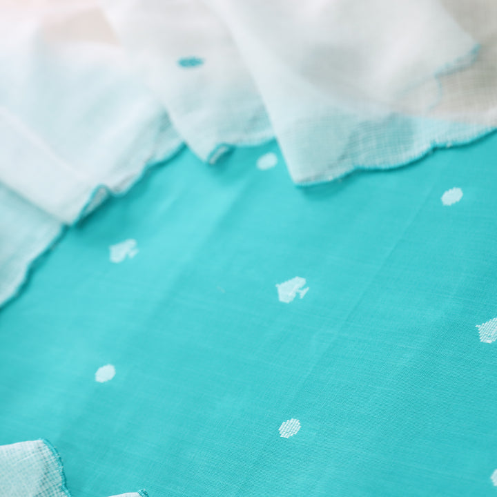 Madhubala Turquoise Blue Thread Weaved Handloom Cotton Suit Set