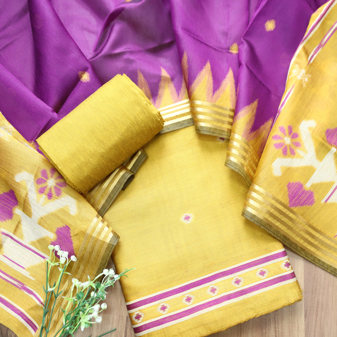 Kaveri Dandelion Yellow Weaved Maheswari Suit Set