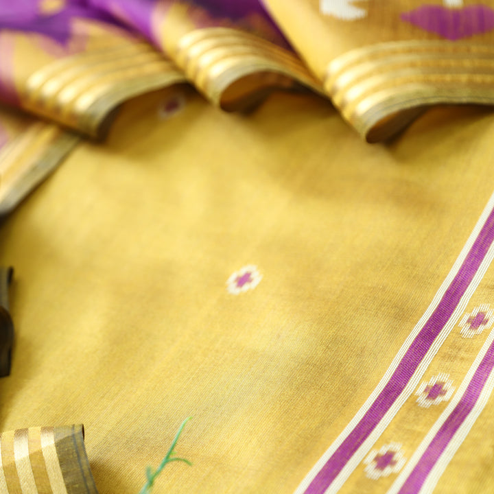 Kaveri Dandelion Yellow Weaved Maheswari Suit Set