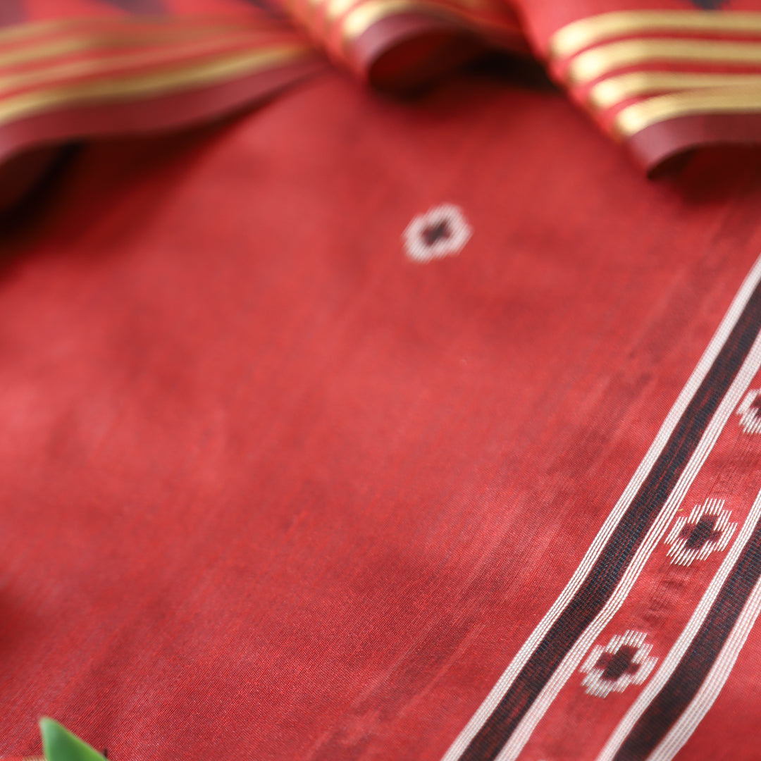 Kaveri Crimson Red Weaved Maheswari Suit Set