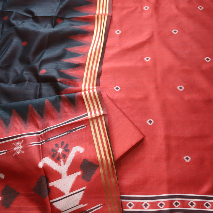 Kaveri Crimson Red Weaved Maheswari Suit Set