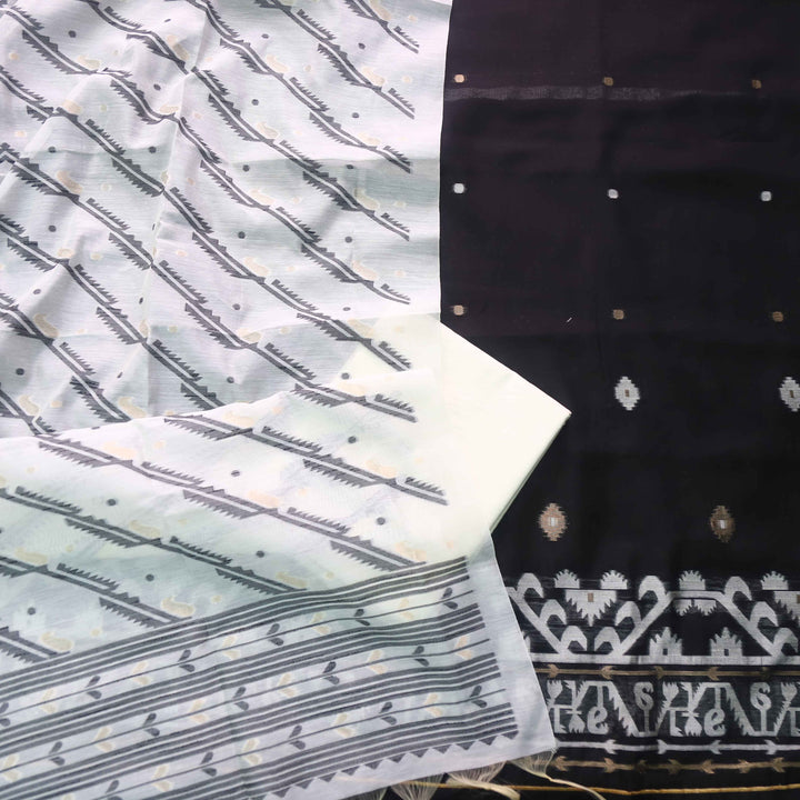Jannat Black with White Authentic Jamdani Weaved Suit Set D1