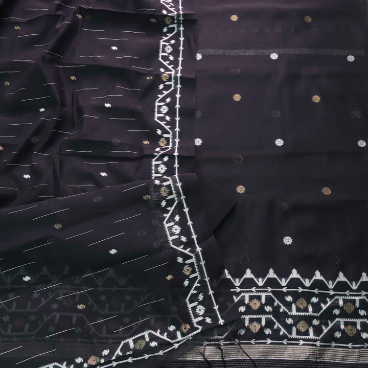 Jannat Black with White Authentic Jamdani Weaved Suit Set-D2