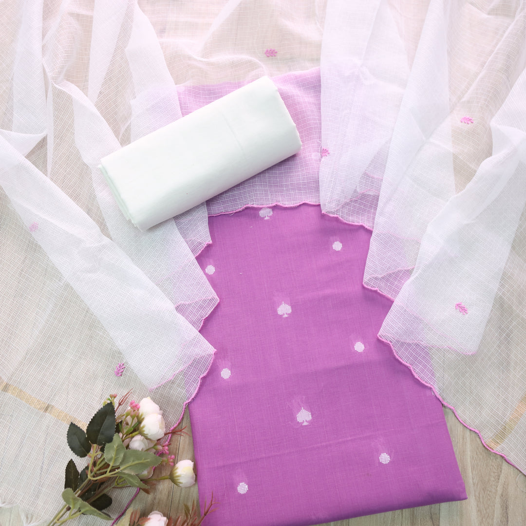 Madhubala Bright Orchid Purple Weaved Handloom Cotton Suit Set