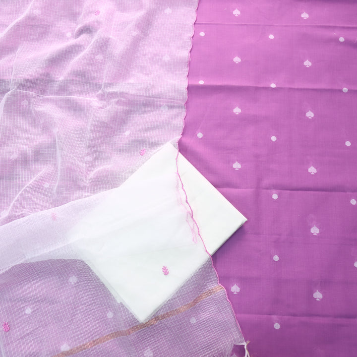 Madhubala Bright Orchid Purple Weaved Handloom Cotton Suit Set