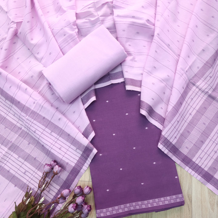 Madhubala Pastel Purple All Over Thread Weaved Handloom Cotton Suit Set