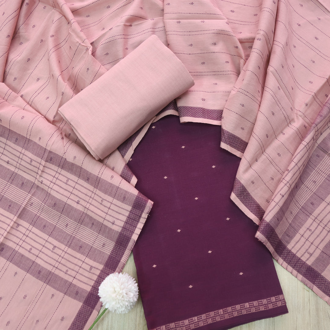 Madhubala Plum Berry All Over Thread Weaved Handloom Cotton Suit Set