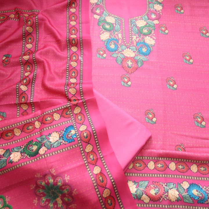 Rudraksh Fushia Pink Digital Kashmiri Printed Semi Pashmina Winter Set
