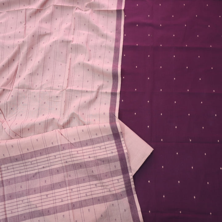 Madhubala Plum Berry All Over Thread Weaved Handloom Cotton Suit Set