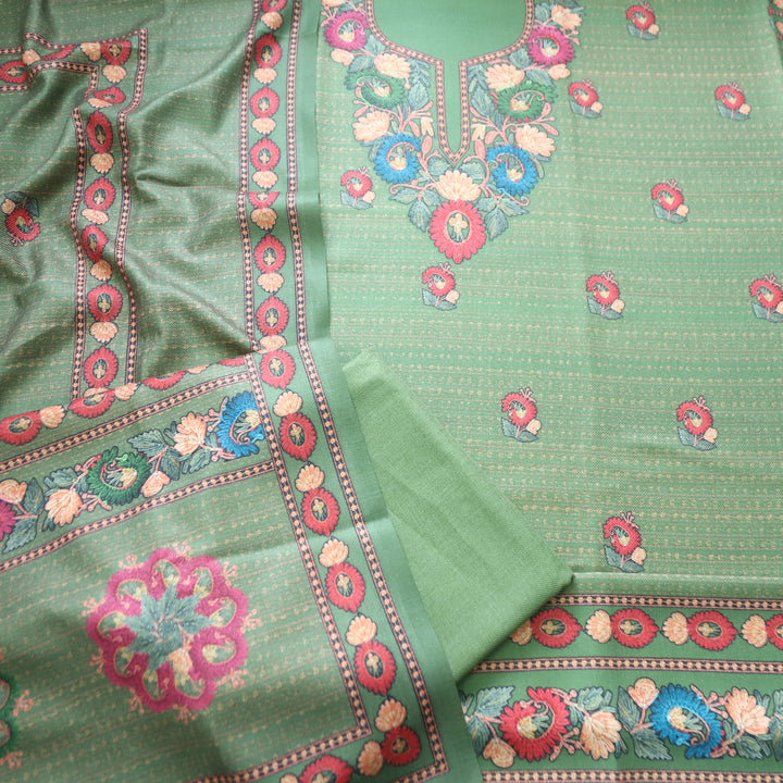 Rudraksh Leaf Green Digital Kashmiri Printed Semi Pashmina Winter Set
