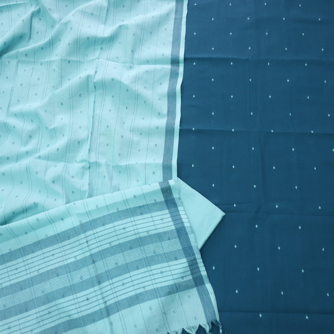 Madhubala Cerulean Teal All Over Thread Weaved Handloom Cotton Suit Set