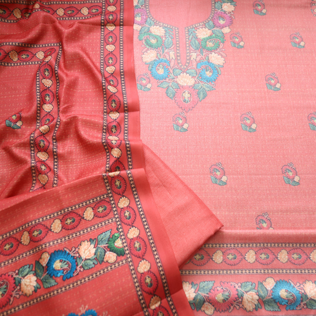 Rudraksh Coral Blush Digital Kashmiri Printed Semi Pashmina Winter Set